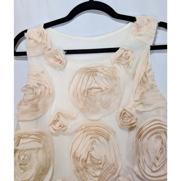 Calvin Klein 100% Silk Rosette Sheath Dress Size 6 Ivory With Pale Pink Rosettes - Picture 2 of 8